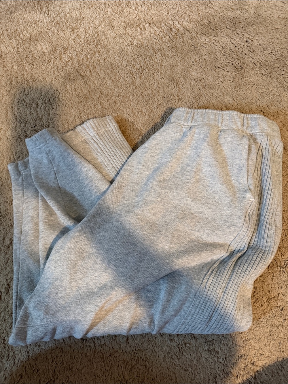 aerie Light Gray Wide-Leg Ribbed Sweatpants